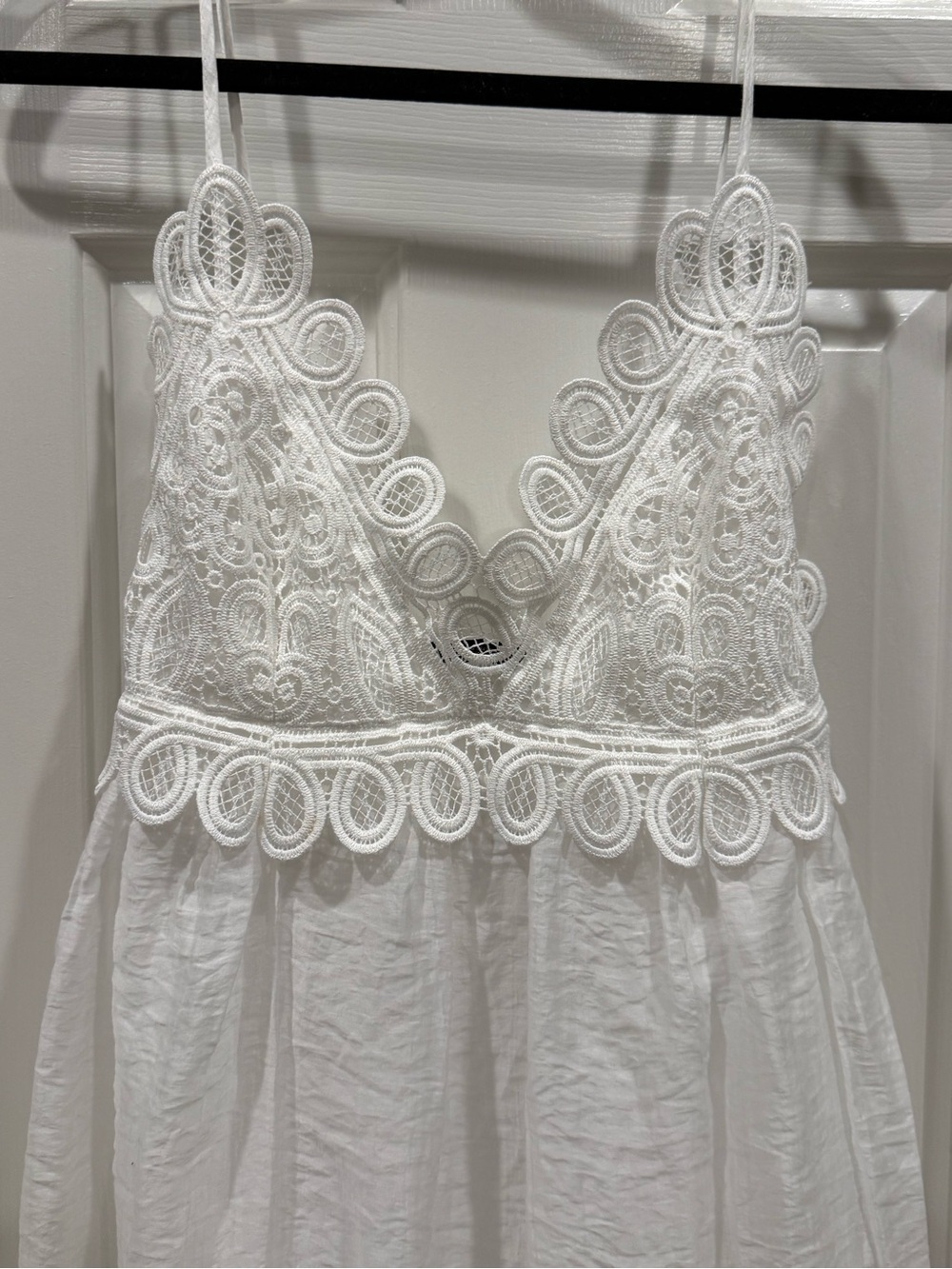 Cotton blend maxi dress, Zara, white with crochet lace bodice